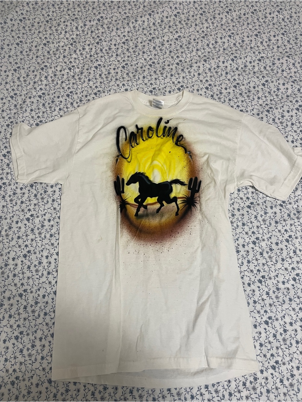 Gildan White Tee with horse Airbrushed Graphic - Caroline
